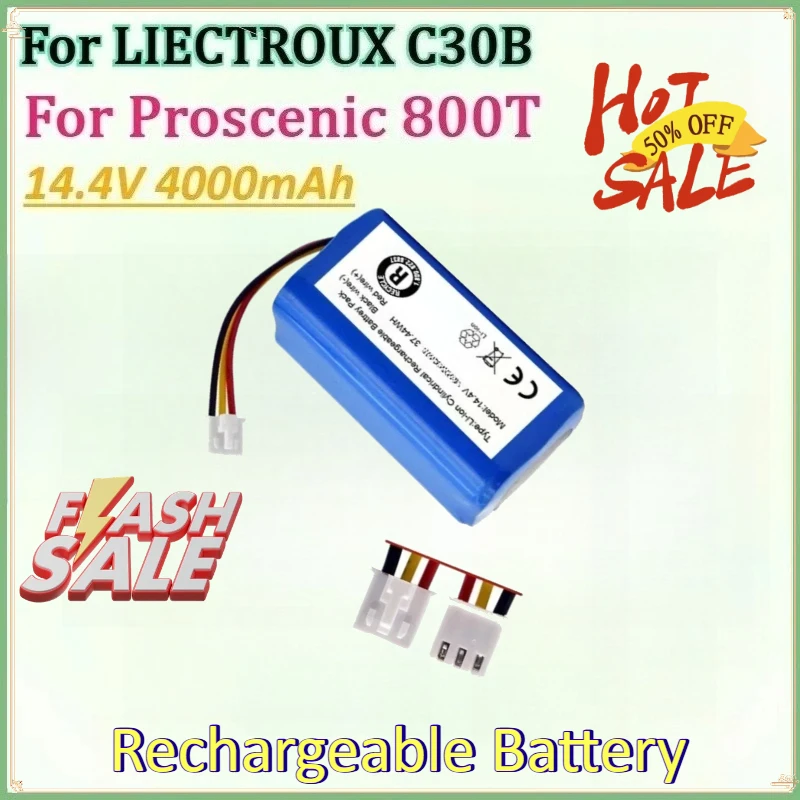 

Аккумулятор 14,4 В, 4000 мАч для Proscenic 800T для робота-пылесоса LIECTROUX C30B, литиевые аккумуляторные батареи