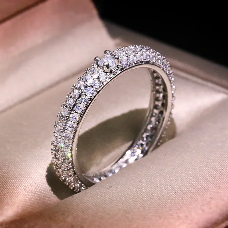 

Fashion Shiny Full Zirconia Real 925 Sterling Silver Rings for Women Classic AAA CZ Silver Wedding Ring Female Jewelry Anel