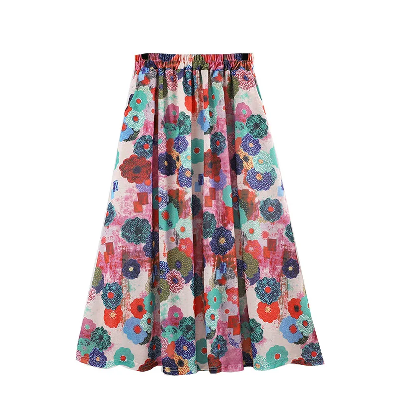 

Fashion Floral Long Skirts Casual Woman Short Skirts Womens 2023 Spring Flower Elastic High Waist Side Pocket Skirt Women