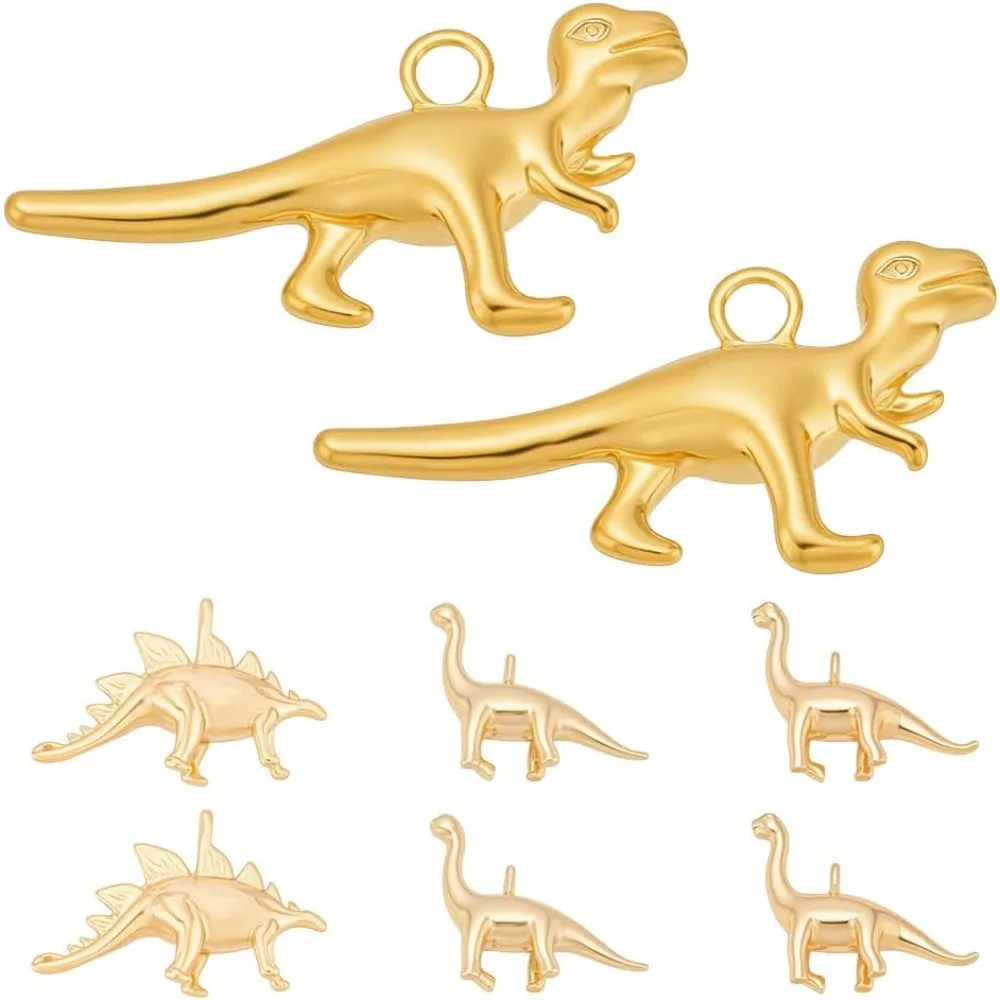 

8Pcs 4Styles Dinosaur Charms Brass Tyrannosaurus Rex Stegosaurus Velociraptor Brachiosaurus Pendants for DIY Bracelets Necklaces