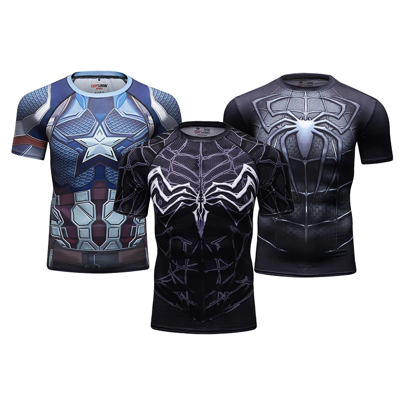 كودي لوندين مارفل ثلاثية الأبعاد طباعة الرياضة سريعة الجافة تنفس الرجال تي شيرت اللياقة البدنية تشغيل في الهواء الطلق تأثيري الصبي Psrent-طفل قصيرة الأكمام