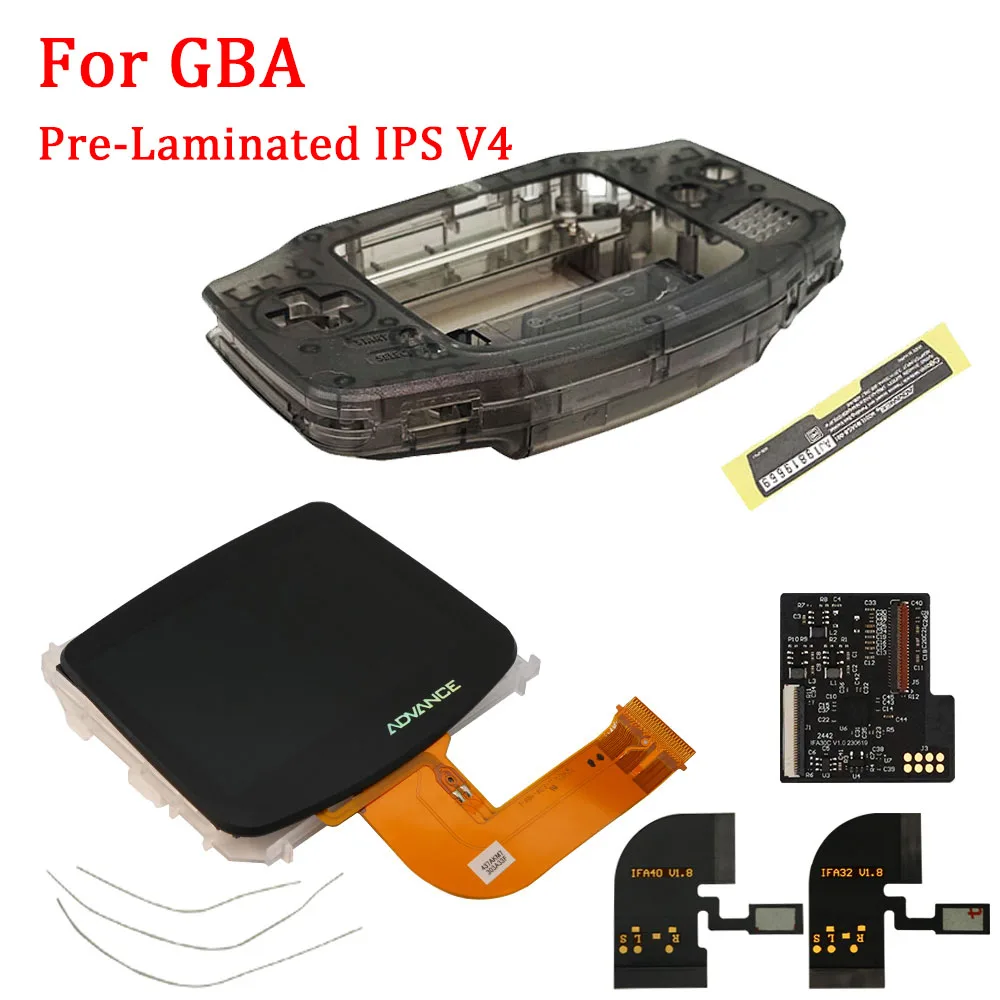 3.1''inch IPS V4 Pre Laminated Highlight LCD Screen Kits for GBA IPS LCD Screen Kits 15 Levels Brightness with Housing Shell Set