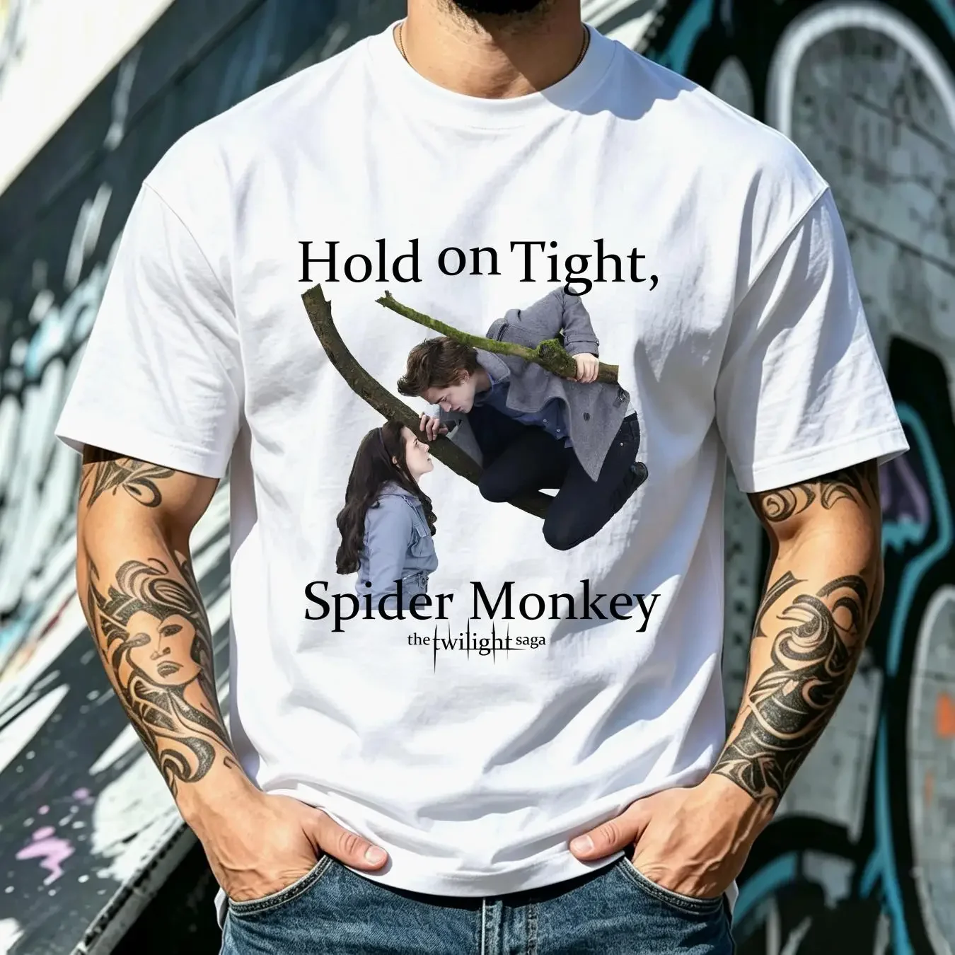 washed T Shirt Twilight Movie Saga Hold On Spider Monkey Licensed Black Cotton long or short sleeves vintage Washed