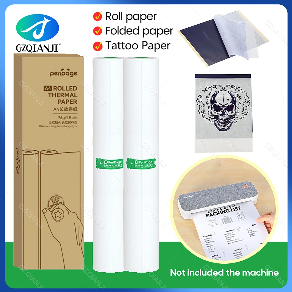 Original PeriPage A40 Official Thermal Paper Rolls Folded A4 210X30mm /210X297mm  Thermal Fax Machine & Transfer Tattoo Paper