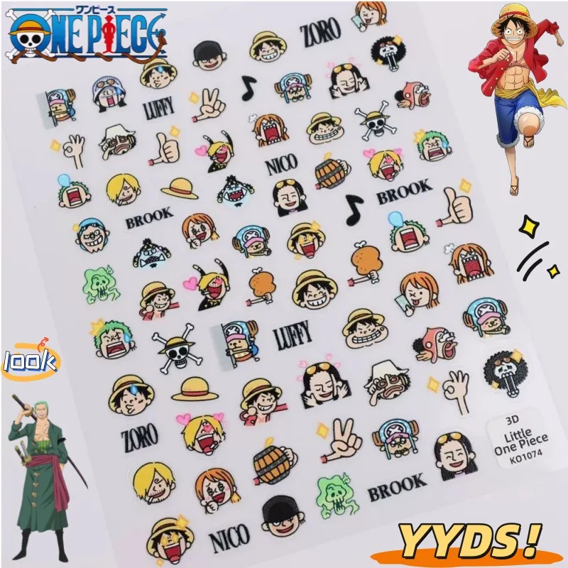 Nuevas pegatinas de uñas con diseño de One Piece, Luffy, Roronoa Zoro, Sanji, Nami, pegatinas de uñas creativas con diseño de dibujos animados en anaglifo, accesorios de animación secundaria