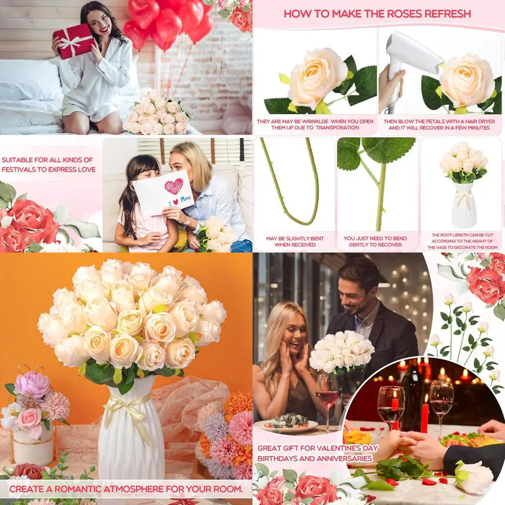 

Набор из 100 искусственных роз на длинных стеблях, бежевый шелк, для свадеб, вечеринок и домашнего декора