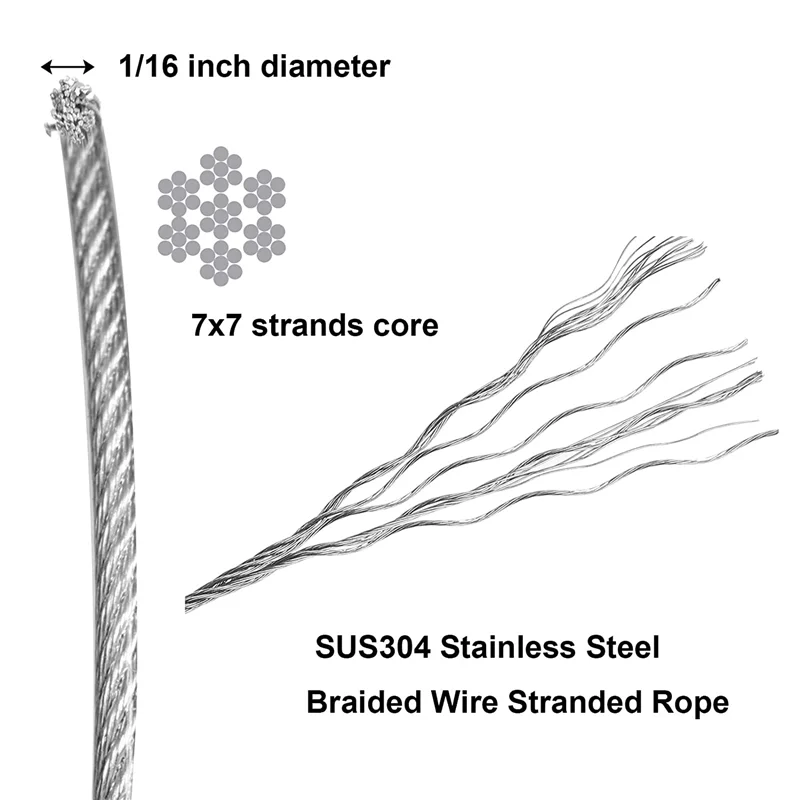 Cable trenzado para tendedero al aire libre, enrejado, 1/16 pulgadas x 500 pies