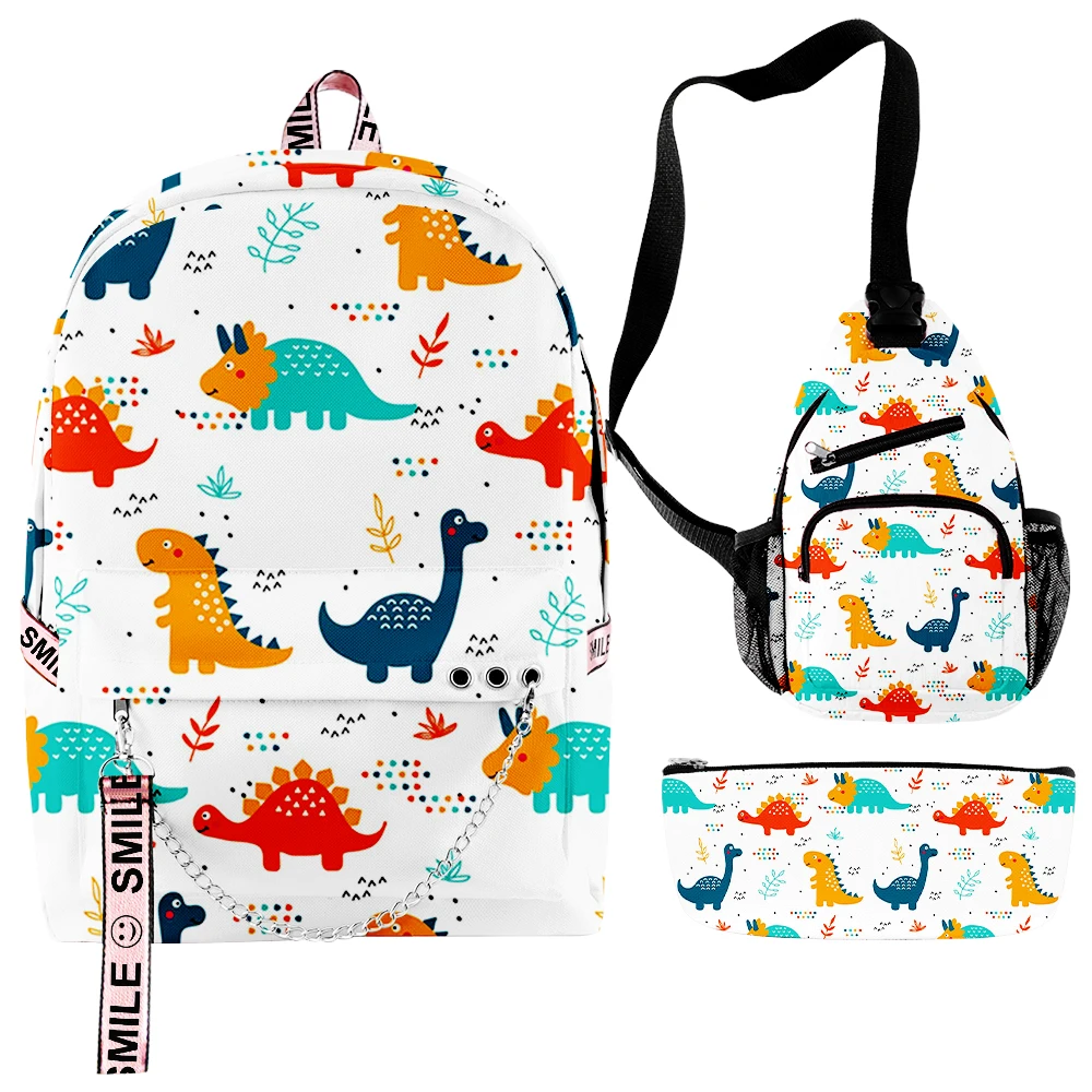 

Fashion Youthful dinosaur 3pcs/Set Backpacks 3D Print Oxford Waterproof Notebook multifunction Backpack Chest Bag Pencil Case