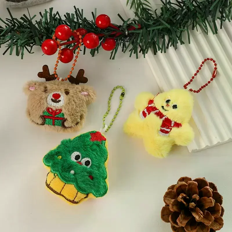 LLavero de Navidad de dibujos animados de felpa, colgante de muñeco de nieve de Papá Noel, mochila, adorno colgante, regalo de fiesta de Año Nuevo de Navidad