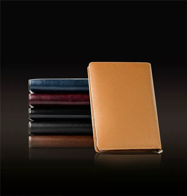 Cowhide A5 Folder Genuine Leather Document Holder Business File Folders Manager Organizer Zipper Travel Case