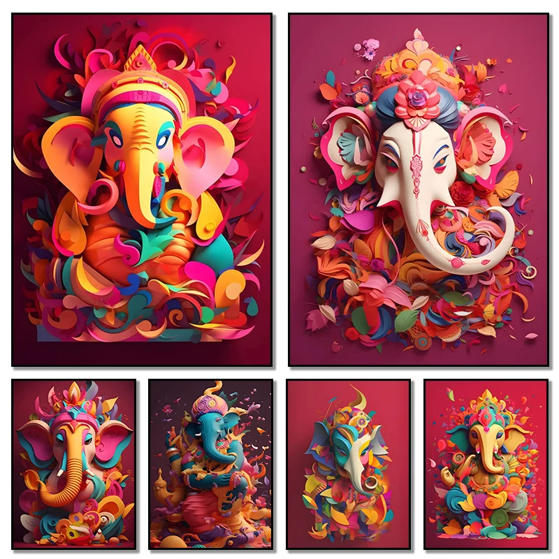 Hinduism Ganapati Ganesh Elephant Canvas Painting Ganesha Hindu God Poster Prints Wall Art Pictures for Living Room Home Decor