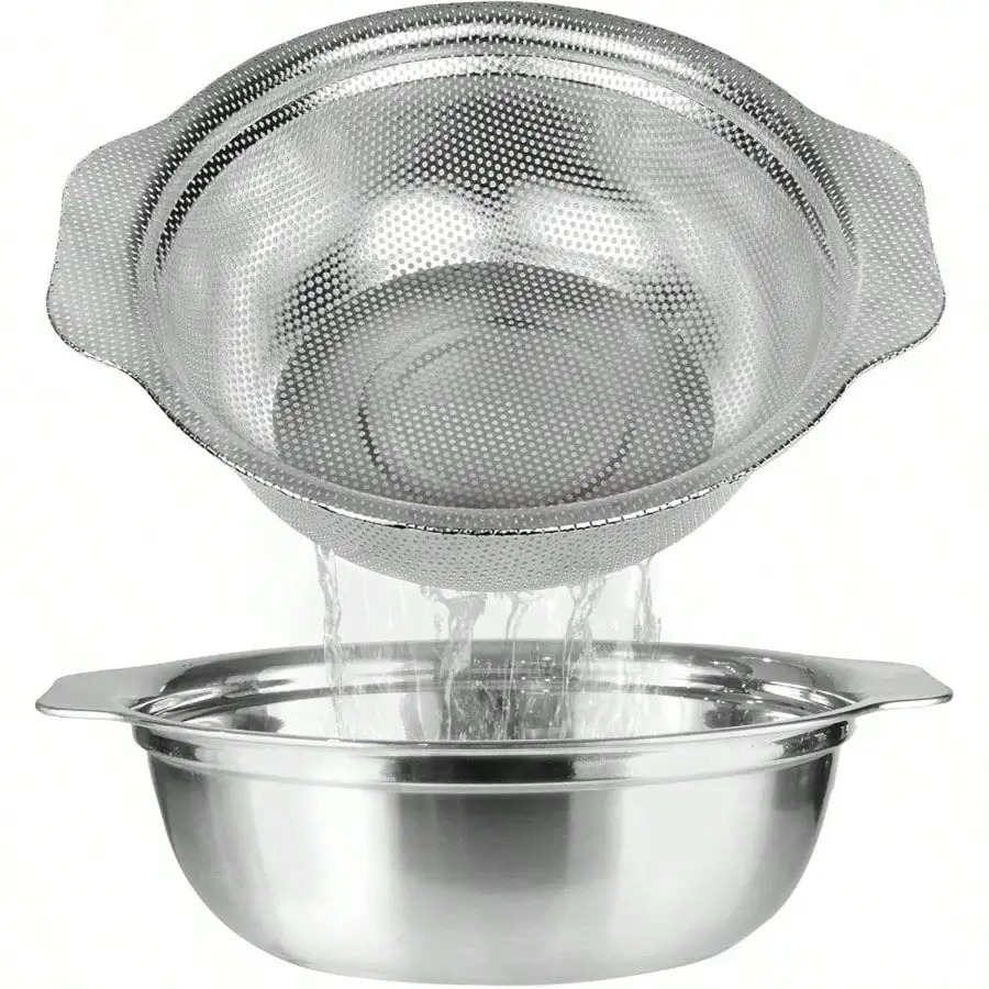 

Stainless Steel Colander Kitchen, 2.5QT Rice Washer Strainer With Mixing Bowl, Colander Bowl Set With Microporous Washing Rice, Pasta, Spaghetti, Fruits, Dishwasher Safe2PC