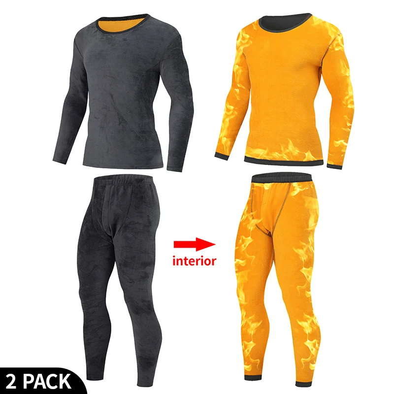 طقم ملابس داخلية دافئة سميكة للرجال للخريف/الشتاء مكون من قطعتين، مخمل مريح مزدوج الجوانب - يمكن ارتداؤه أقل من الصفر #4