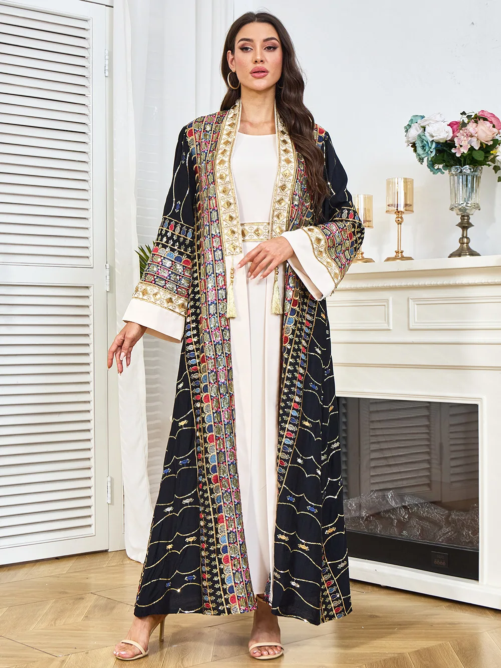 Middle East Dubai Women's Robe Heavy Industry Bead Pendant Fashion Muslim Dress