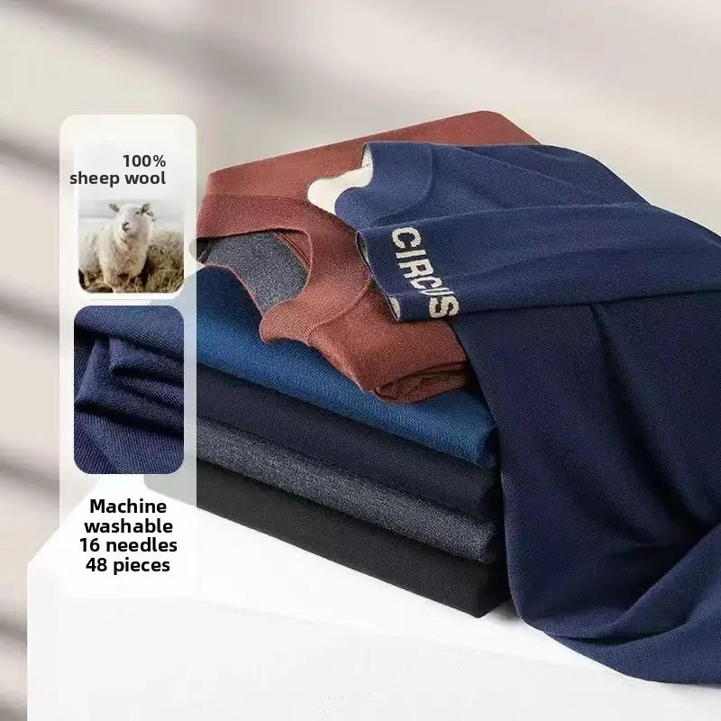 

2025 Autumn/Winter New Men's Woolen Sweater Knitted 100% Sheep Wool Half High Collar Pure Wool Inner Layer Knitted Sweater