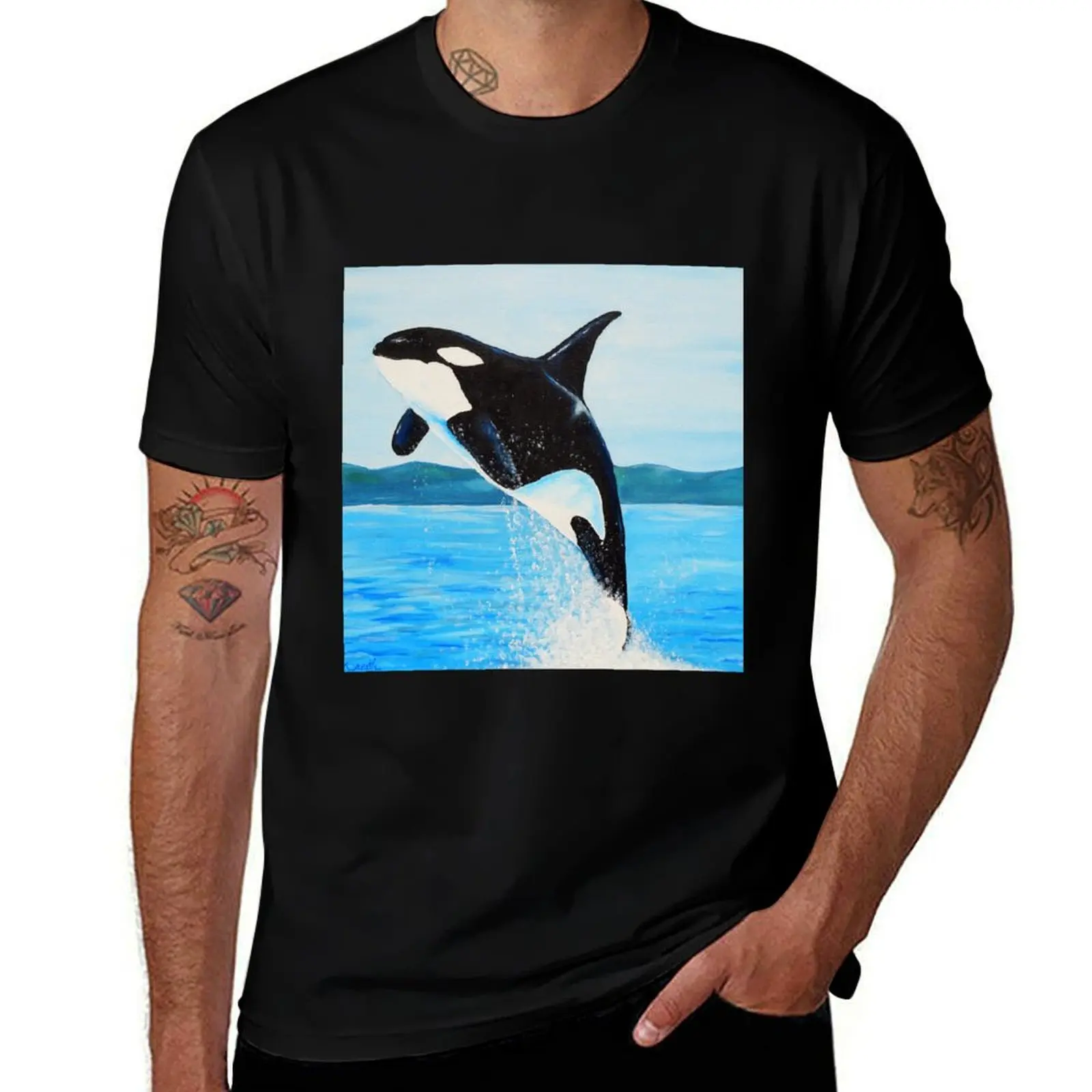 Orca Painting T-Shirt cute tops anime clothes summer shirt Clothing mens fashion