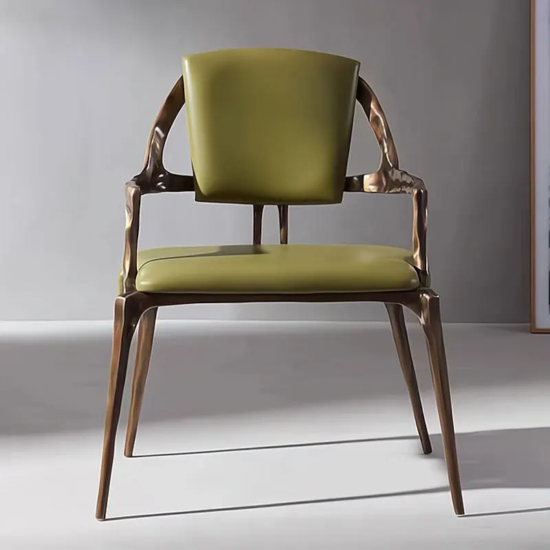 

Living room single chair metal frame bronze armrest dining chair home silent wind retro designer chair