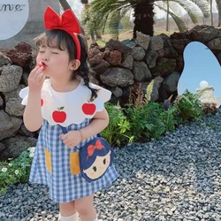 Girls' Dress Summer Children's Wear Apple Embroidered Lace Doll Collar Plaid Contrast Sleeveless Children's Dress