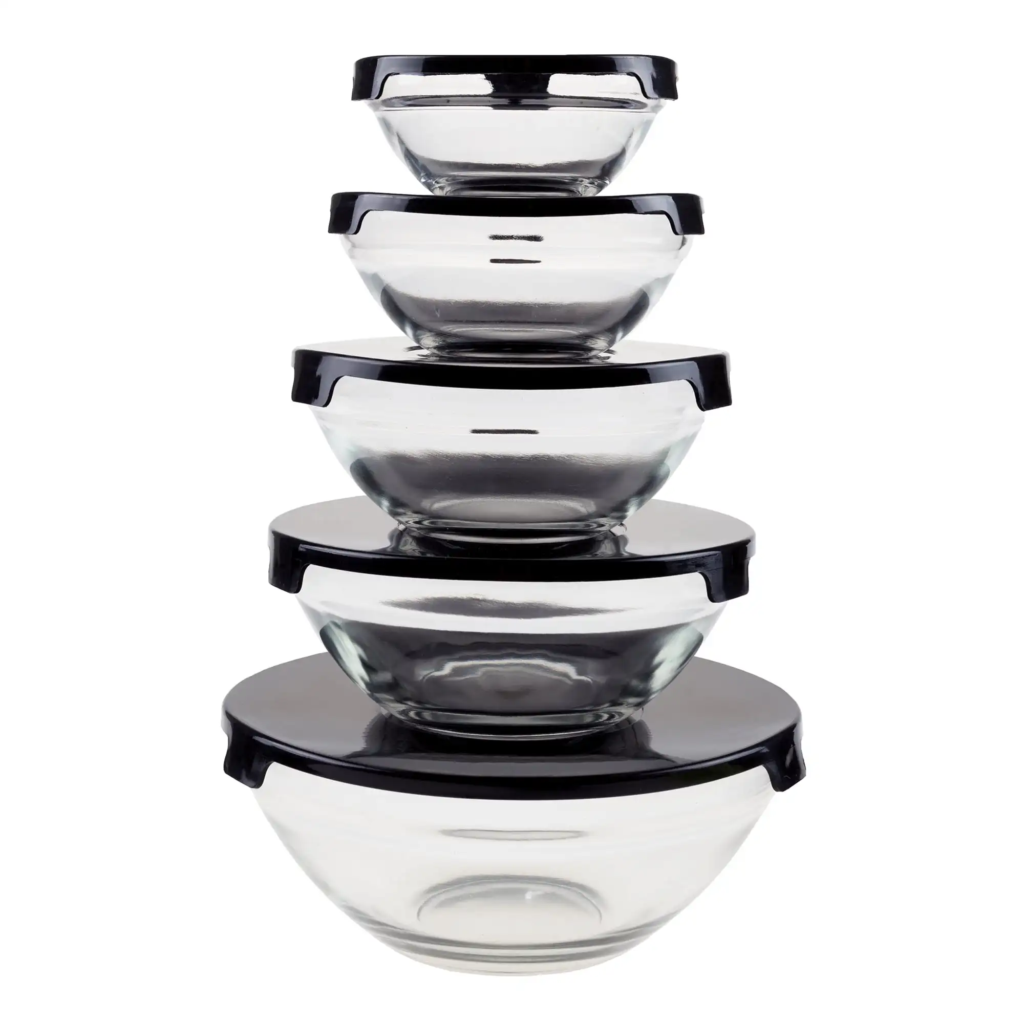 

Glass Food Storage Containers with Snap Lids- 10 Piece Set by (Black)