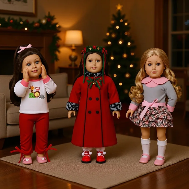 4Pcs/set Doll Clothes Dresses Top+Pant Pajamas shoes Set For 43CM  Doll&18Inch American Doll Clothes,Festival Gift Girl