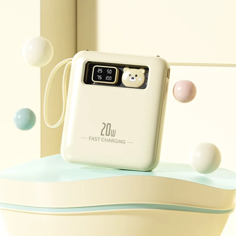 

Mini Cartoon Design Power Bank – CCC Certified 20000mAh Large Capacity with Built-in Cable for iPhone, Xiaomi, Samsung