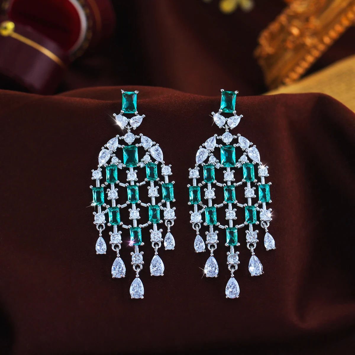 CWWZircons Luxury Europe Royal Cubic Zircon Light Blue Long Tassel Water Drop Earring for Women Engagement Wedding Jewelry E0855