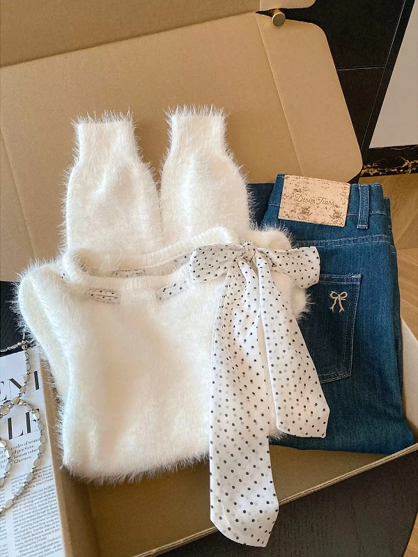 

Cozy Oversized Sweet Sle Knitted Sweater Women's Winter New Faion Warm Soft Long Sve Pullover Mink Fur Trimmed Top