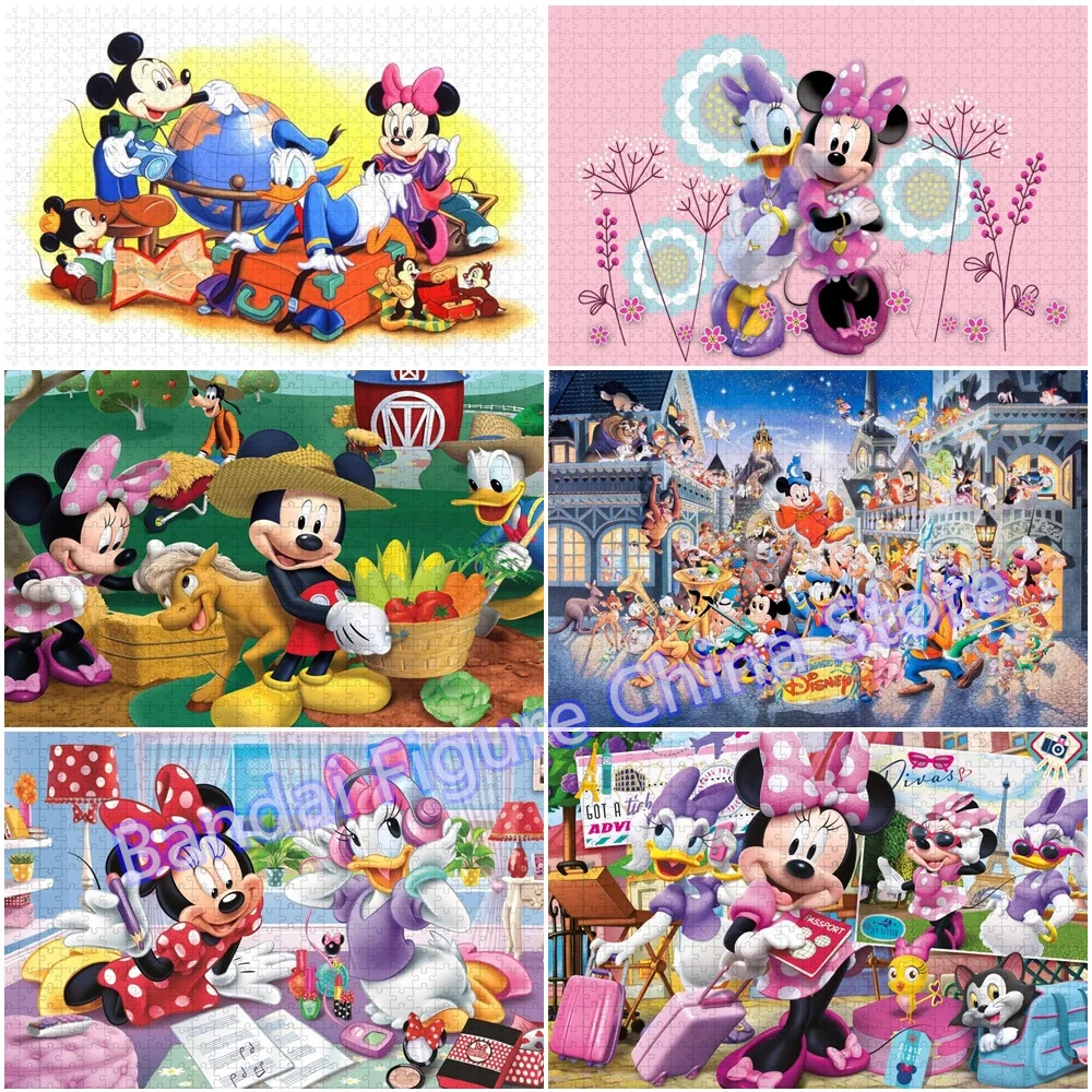 Mickey and Friends Disney Carrton Diy Assembled Educational Puzzle 300/500/1000 Pieces Donald Duck Jigsaw Puzzles Kids Toys