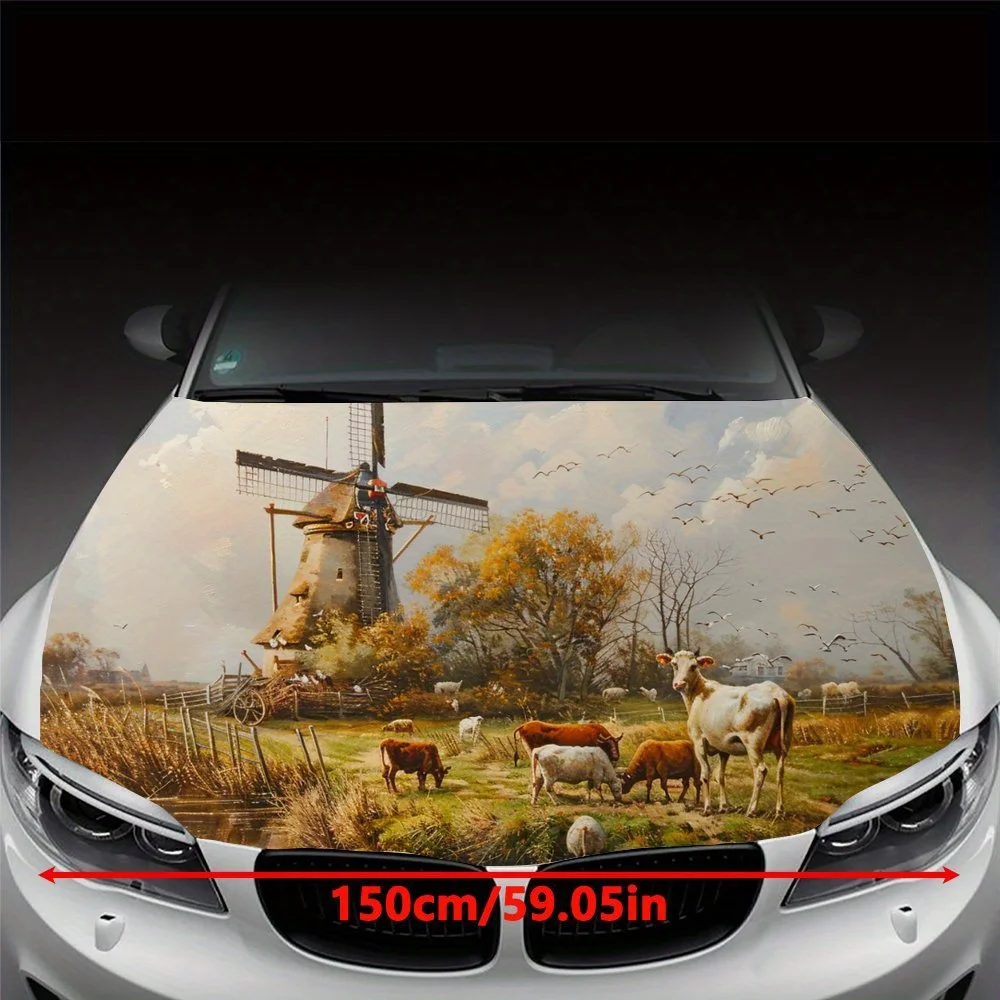 Windmill Cattle and Sheep Sky Car Hood Wrap Color Vinyl Sticker Truck Graphic Bonnet Auto Accessories Decoration Decal Gift