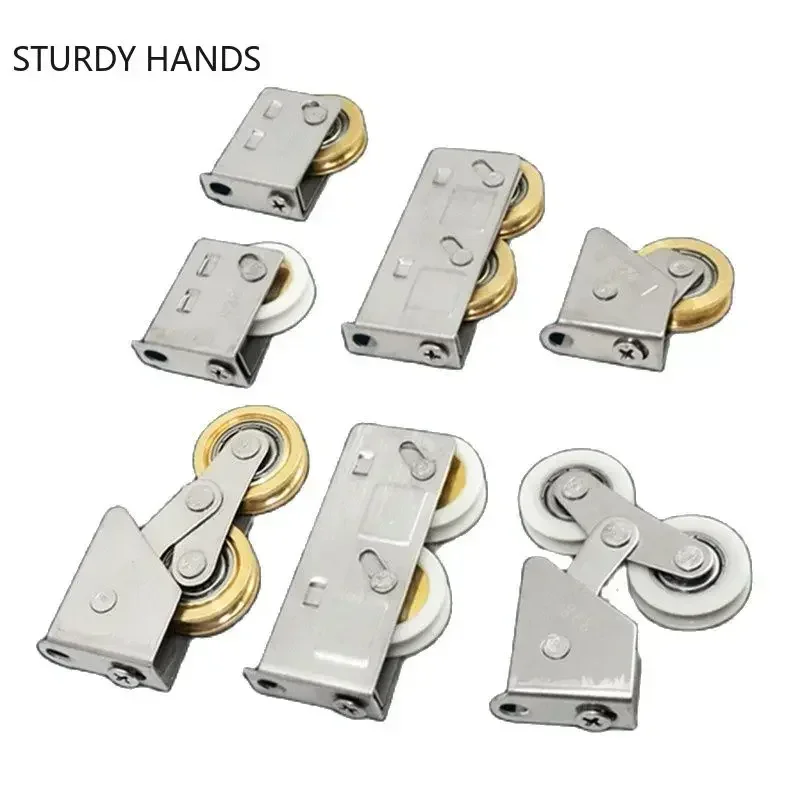 4pcs Stainless Steel Double Copper Wheel Bearing Rollers Sliding Door and Window Pulley Shower Door Roller Furniture Hardware