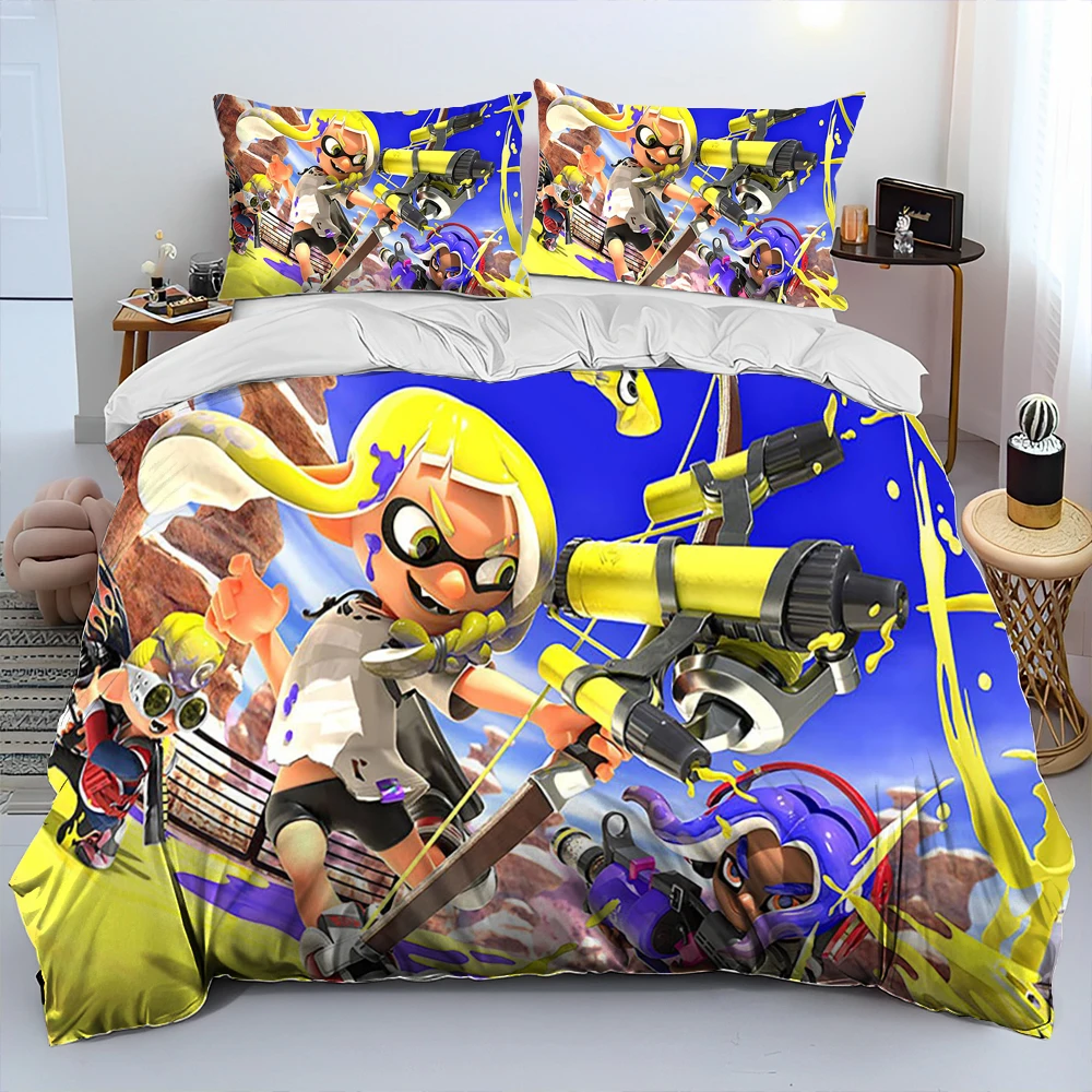 Imagem -06 - S-splatoongame Gamer Cartoon Comforter Bedding Setduvet Cover Bed Conjunto Quilt Cover Fronha King Queen Size Bedding Conjunto Crianças