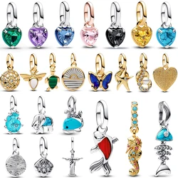 Colorful Chakra Heart Mini Dangle Charm Fit Brand ME/Moment Bracelet 925 Sterling Silver Enamel & Crystal Jewelry Pendant Gift