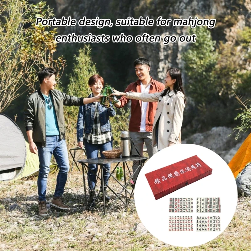 

Miniature Mahjong Set With 4 Tile Sorting Tools Small Storage Box Weather Resistant For Picnics and Small Space 24BD