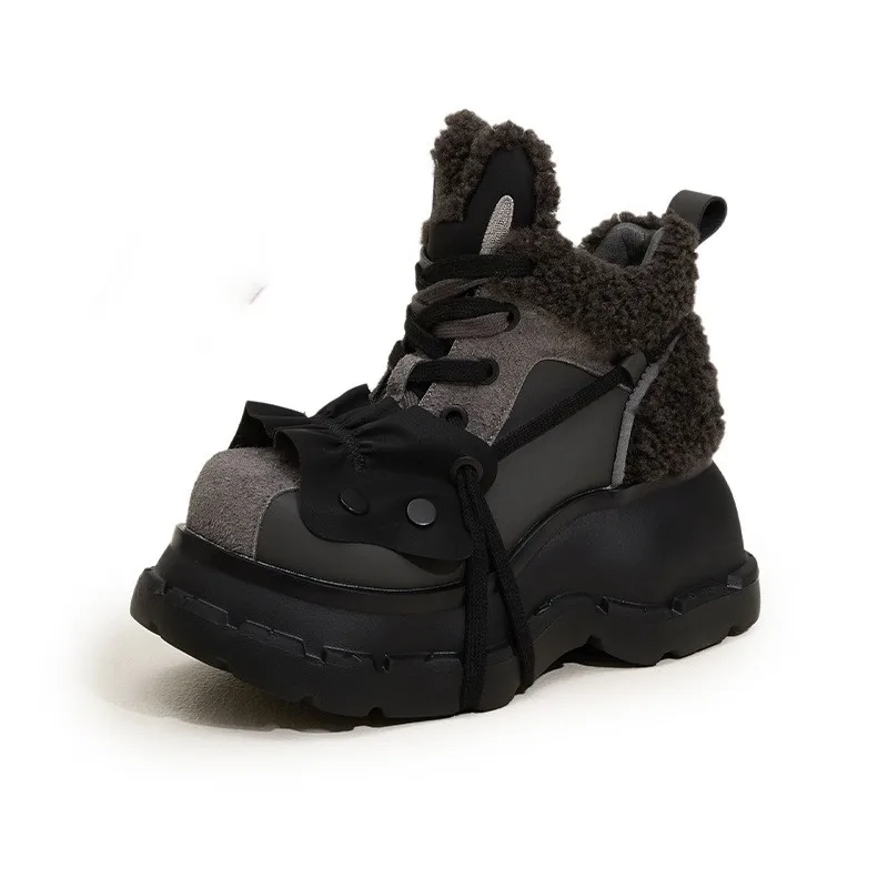 

Women Snow Boots Genuine Leather Thick Bottom Cotton Shoes 2026 Platform Winter Lace-up Ankle Boots Warm Fur Booties Woman 9CM