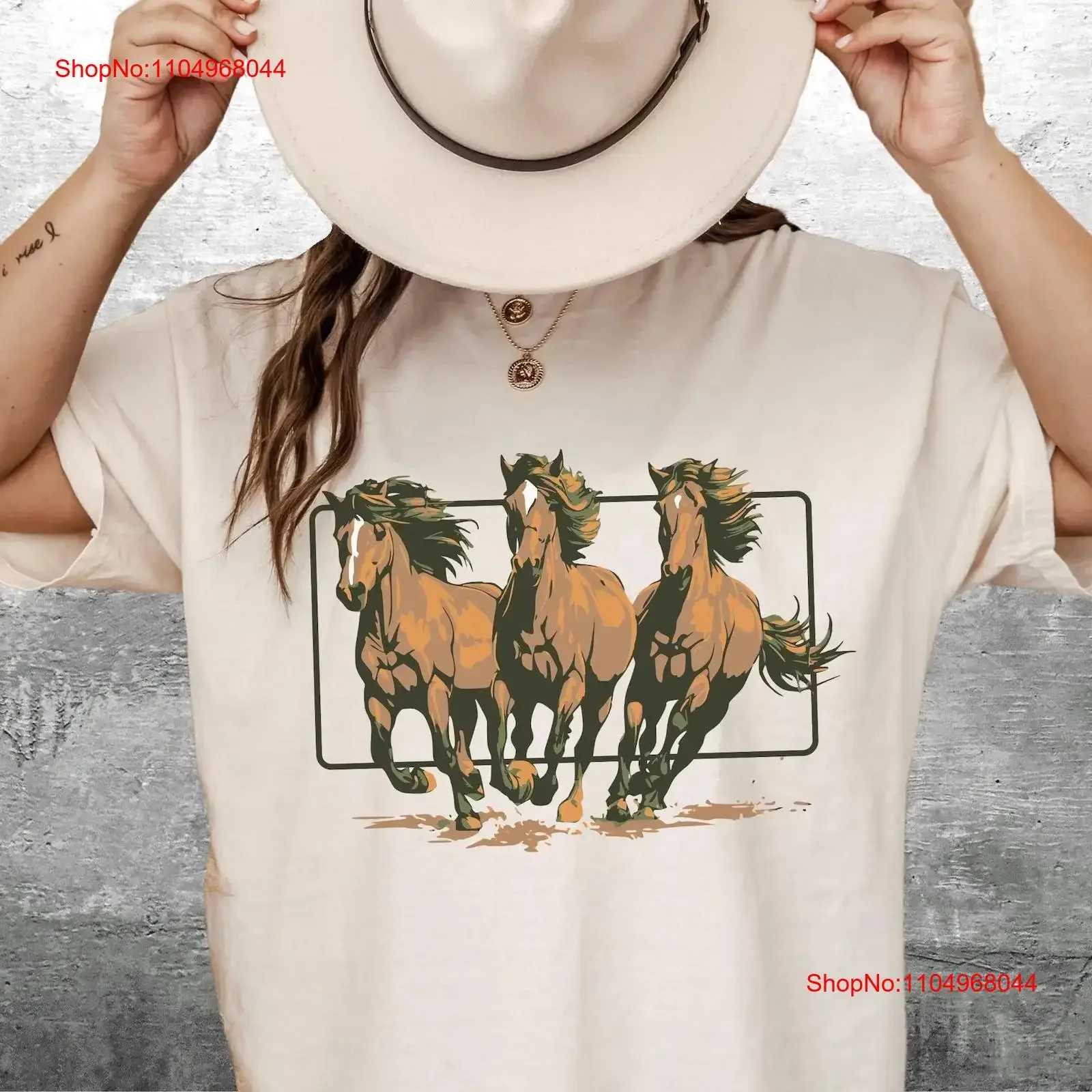 

Vintage Western T Shirt Wild Horses Womens Cowgirl Trendy Oversize Mens vintage Washed Top For Everyday Wear fashion Stretched