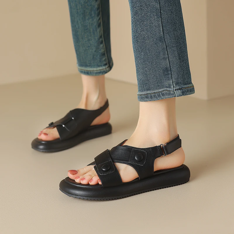 FEDONAS Leisure Summer Women Sandals Platforms Genuine Leather Fashion Shoes Woman Casual Outdoor Comfortable Ladies Flats 2024