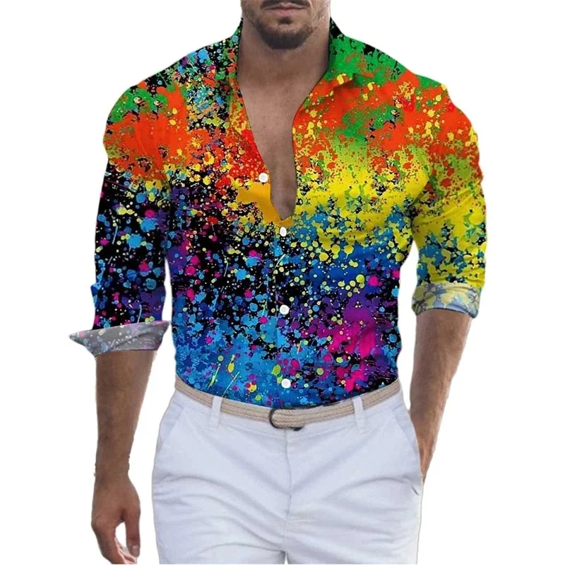 Men's Casual Shirt 3D Print Colorful Pattern Casual Long Sleeve Shirt Unisex Streetwear Fashion Spring Autumn Y2k Men Clothing