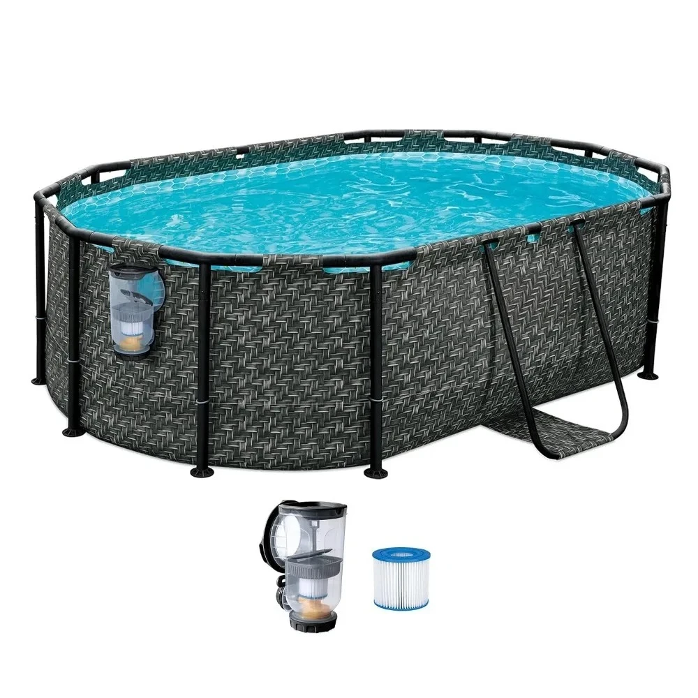 Oval Above Ground Pool with 400 GPH Filter Pump, Skimmer, Type I Cartridge & Patch, 9'10
