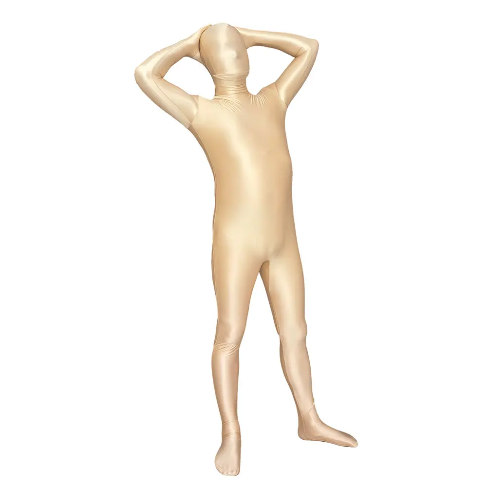 

Woman Men Bodysuits Black/Pink/Green/Gray/White Shiny Glossy One Piece Spandex Jumpsuit Back Zipper Rompers Zentai Suit