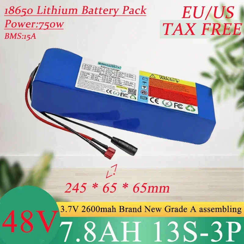 New 48V 7.8Ah 18650 13S3P Lithium Ion Battery Pack 750W Power Tool Batteries Outdoor Backup Batteries With 15A BMS