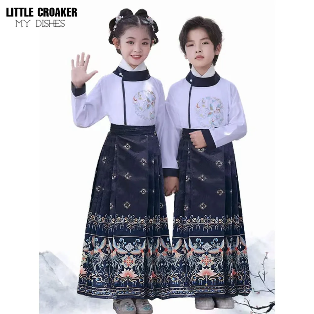 

Chinese New Year Clothes for Kids Ming Dynasty Boys Halloween Girl Costume Two-piece Dress Chinese Traditional Dress for Girls