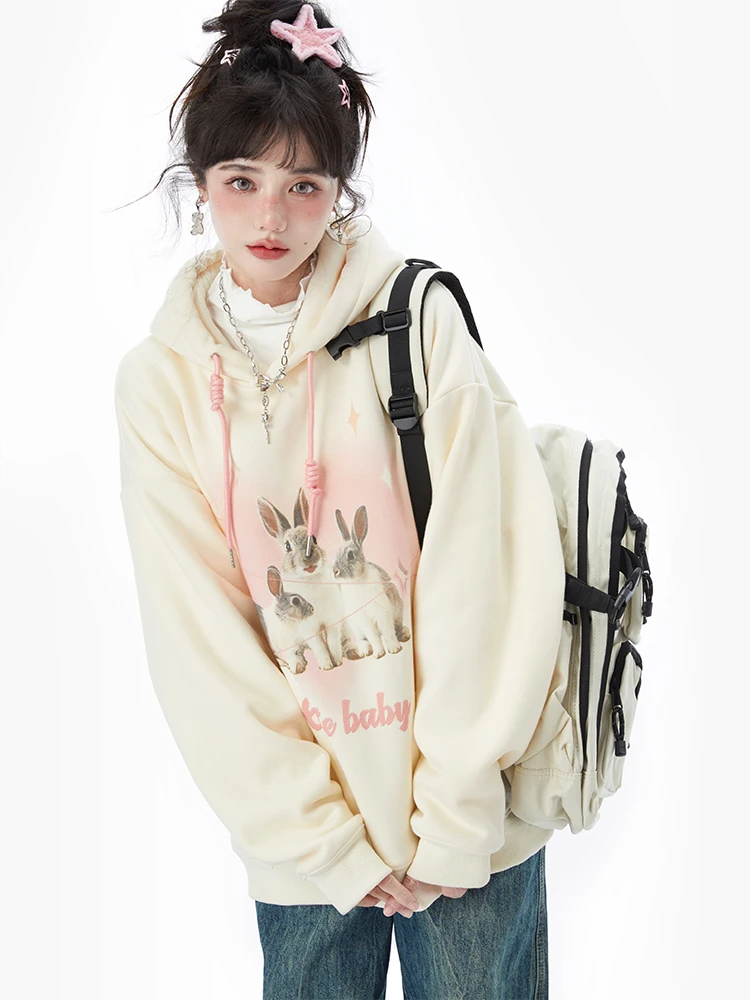 Kawaii Sweet Print Hoodie Women College Style Vintage Casual Korean Hoodies Female Long Sleeve Loose Chic Warm Coat Autumn 2022