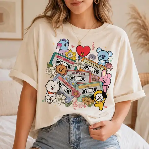 2026 New BT21 Jimin Arirang Unisex T-shirt Men Women Summer 100 Cotton Shirt Fashion High Quality Short Sleeved Top Streetwearv