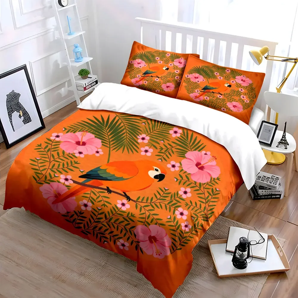 Tropical Parrot Floral Decor Set Soft Comfortable Duvet Cover Bedding Set Included 1*Duvet Cover & 2*Pillowcases, gift
