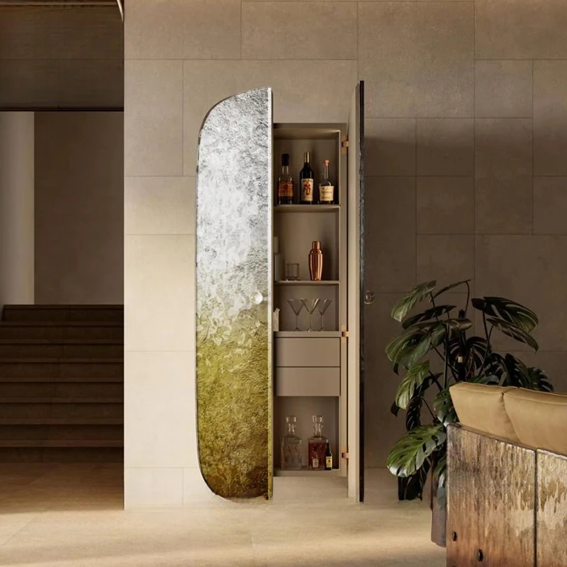 Modern light luxury simple art wooden living room cabinet adjustable height