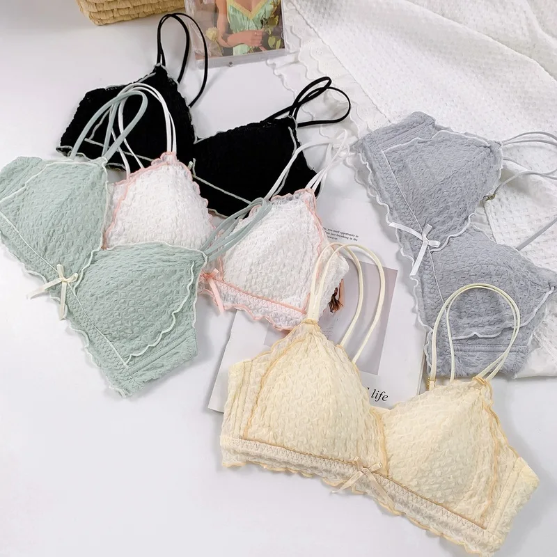 French Triangle Cup Small Chest Push up Adjustable Underwear Thin Suit Wireless Thin Non-Trace Bra image 2