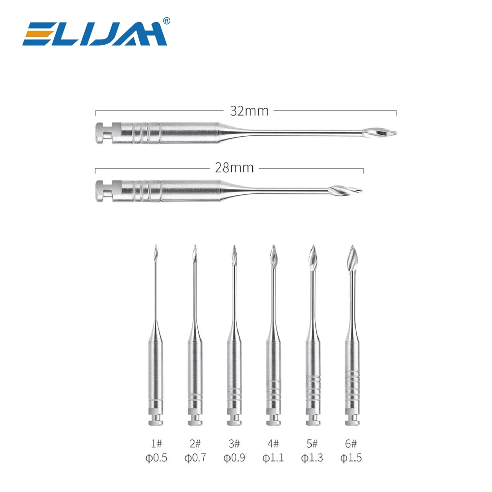 ELIJAH 6 шт./кор. стоматологические ворота, глубокая дрель, двигатель, эндодонтический роторный двигатель 28 мм/32 мм # 1-6 эндофайлов из нержавеющей стали, стоматологический инструмент