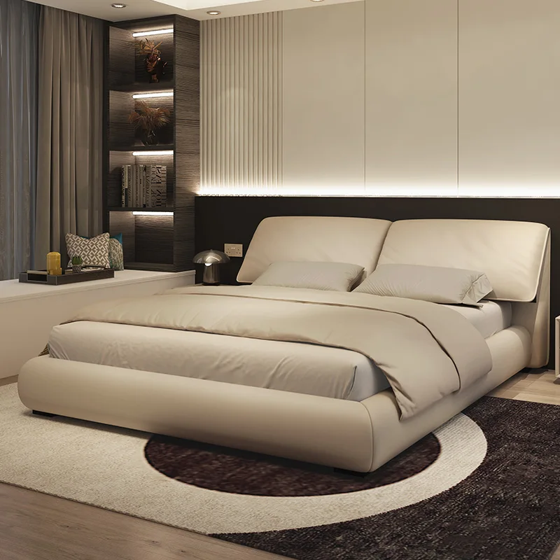 

Кожаная кровать, современная минималистичная двуспальная кровать в главной спальне, итальянский минималистичный свет, роскошные интернет-знаменитости