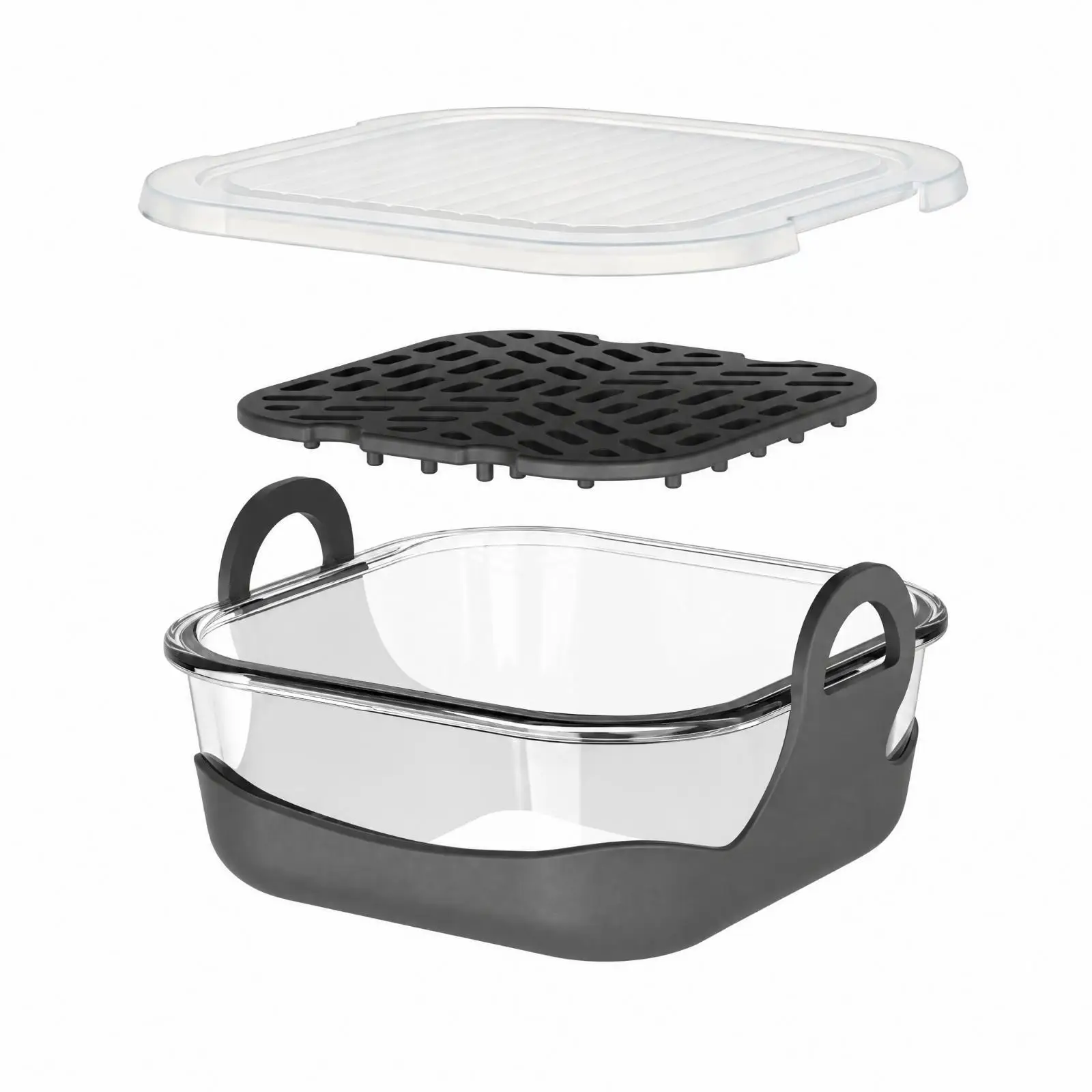 Air Fryer Glass Tray with Silicone Guard Sleeve Heat Proof Square Dish for Frying Basket Compatible Oven Cookware