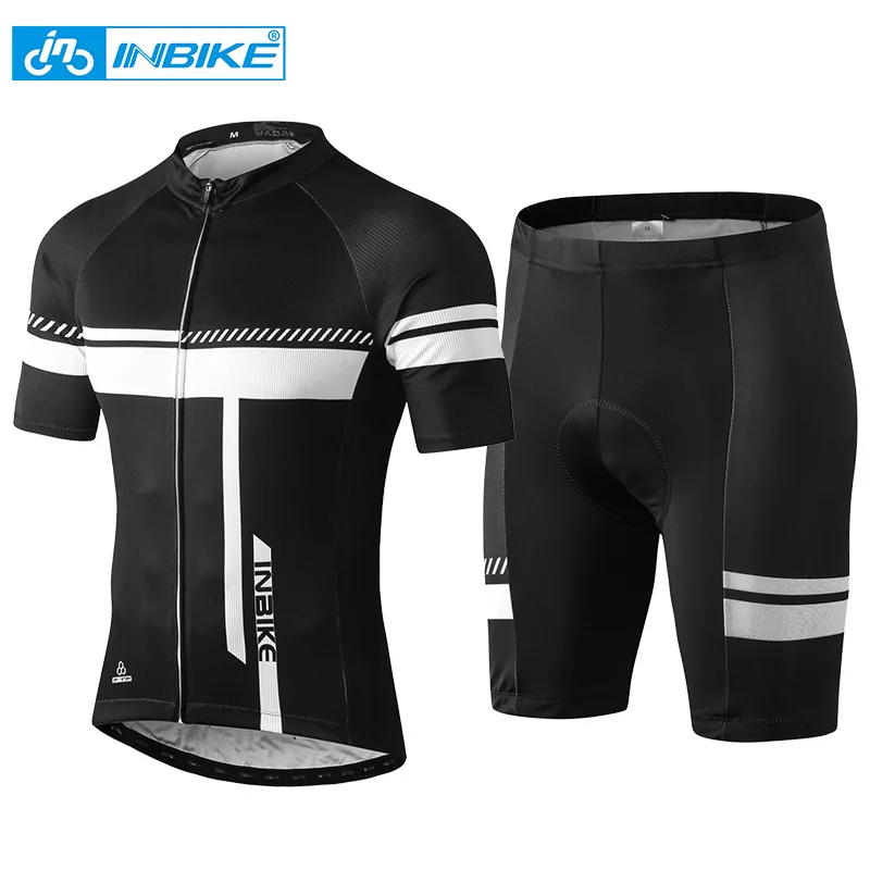 INBIKE Men\'s Cycling Jersey Set Road Bike Jersey Full Zipper Short Sleeves Cycling Clothing Shorts Pants 3D Padded with Pockets